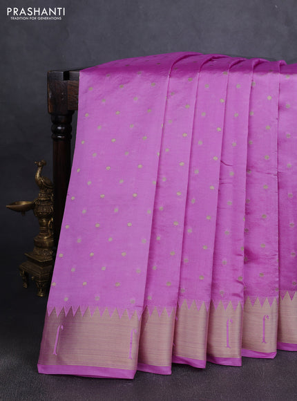 Semi raw silk saree lavender with allover zari woven buttas and paithani weaving pallu