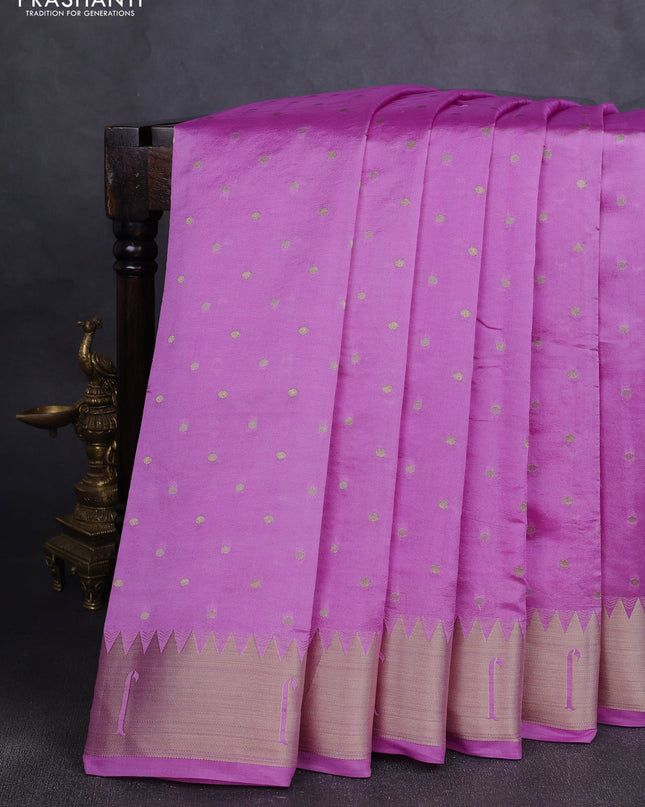 Semi raw silk saree lavender with allover zari woven buttas and paithani weaving pallu