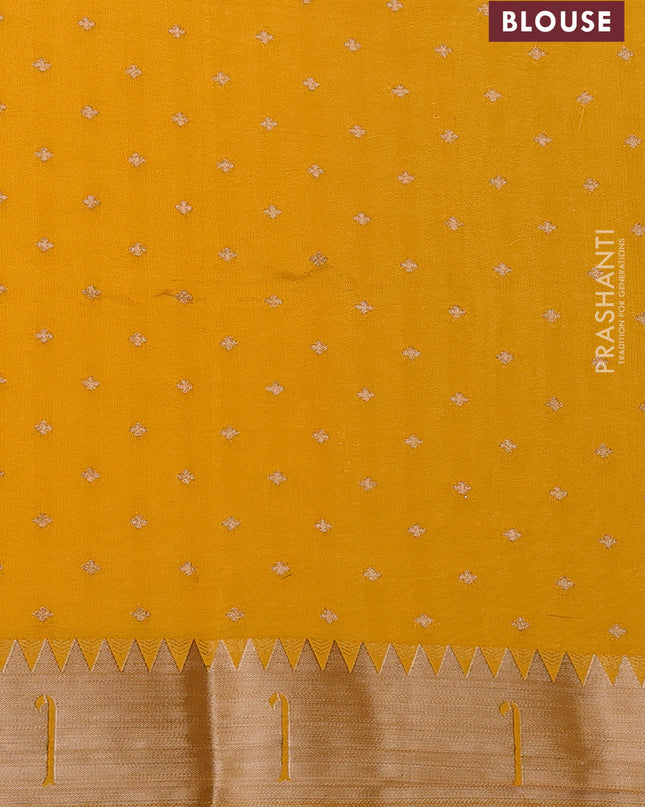 Semi raw silk saree yellow with allover zari woven buttas and paithani weaving pallu