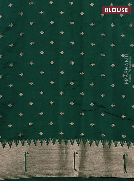 Semi raw silk saree dark green with allover zari woven buttas and paithani weaving pallu