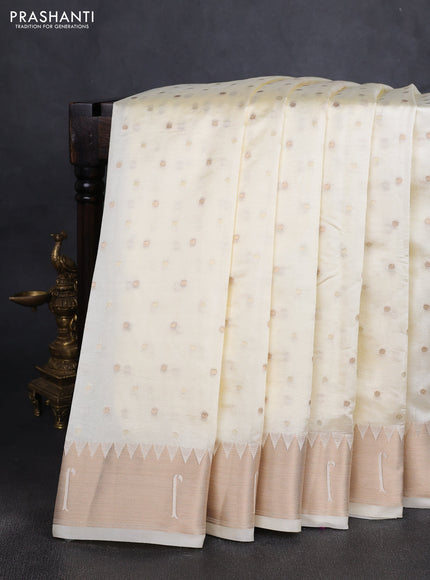 Semi raw silk saree cream with allover zari woven buttas and paithani weaving pallu