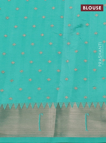 Semi raw silk saree teal blue with allover zari woven buttas and paithani weaving pallu