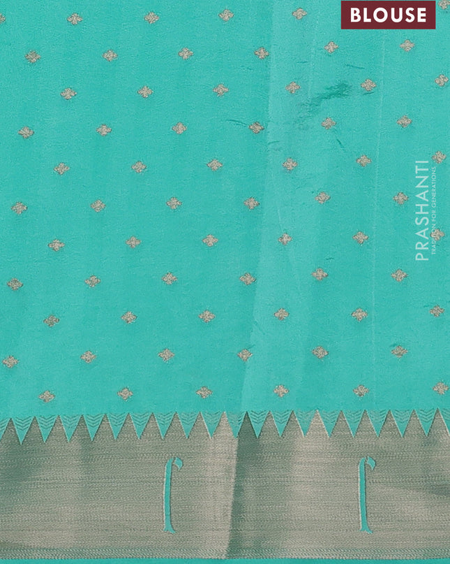 Semi raw silk saree teal blue with allover zari woven buttas and paithani weaving pallu
