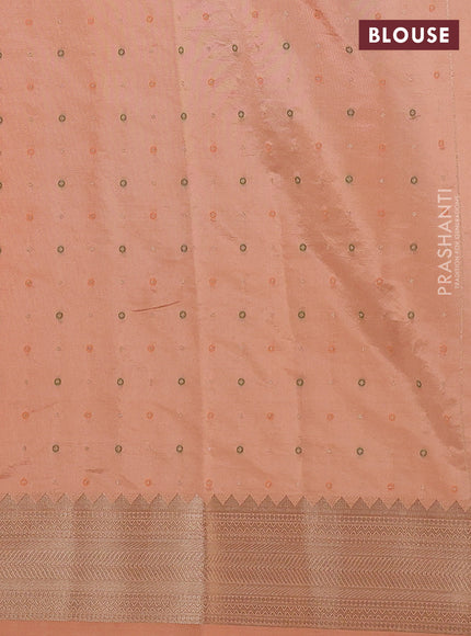 Semi raw silk saree pale orange with allover zari woven buttas and paithani weaving pallu