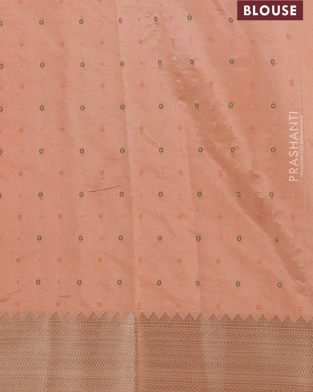 Semi raw silk saree pale orange with allover zari woven buttas and paithani weaving pallu