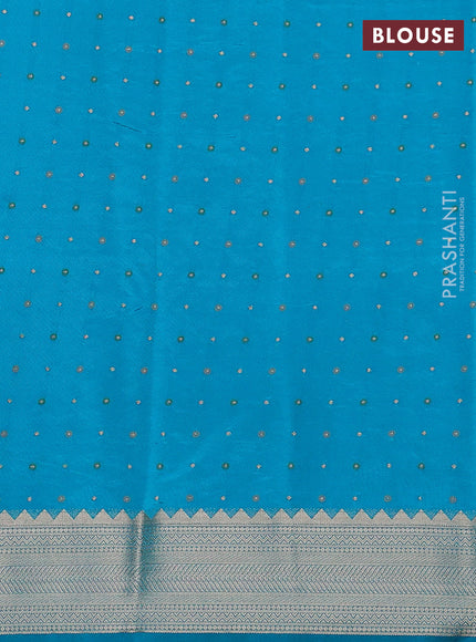 Semi raw silk saree cs blue with allover zari woven buttas and paithani weaving pallu