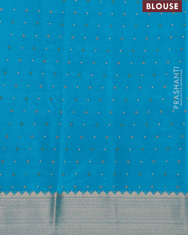 Semi raw silk saree cs blue with allover zari woven buttas and paithani weaving pallu