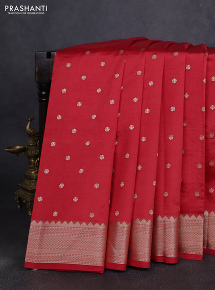 Semi raw silk saree red with allover zari woven buttas and paithani weaving pallu