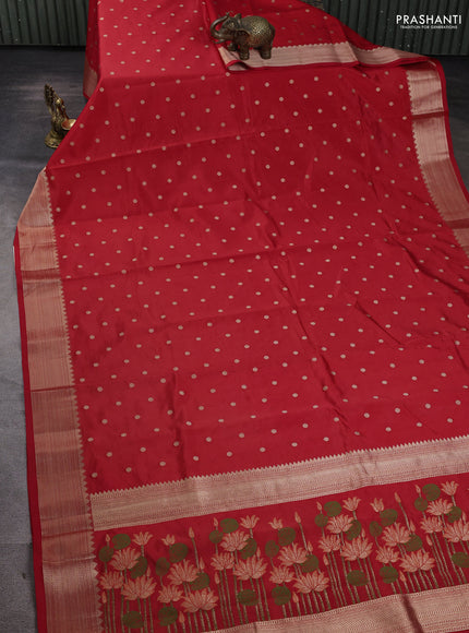 Semi raw silk saree red with allover zari woven buttas and paithani weaving pallu