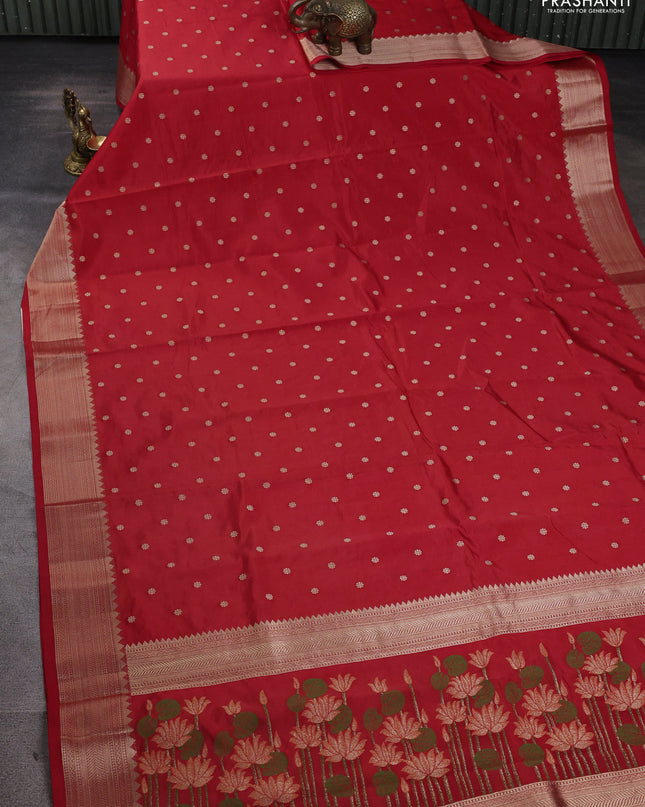 Semi raw silk saree red with allover zari woven buttas and paithani weaving pallu