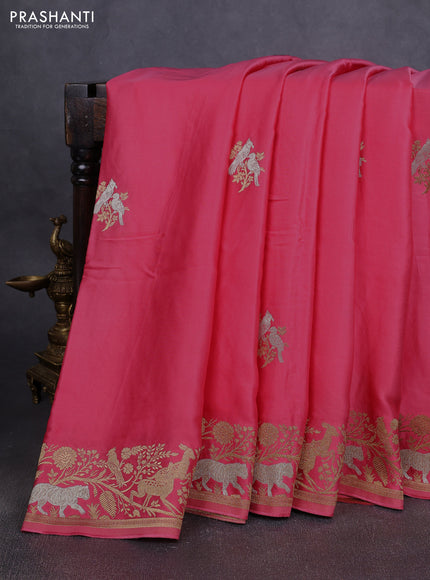 Art Mushru silk saree peach pink with zari woven buttas and zari woven border