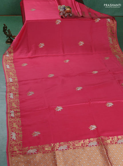 Art Mushru silk saree peach pink with zari woven buttas and zari woven border