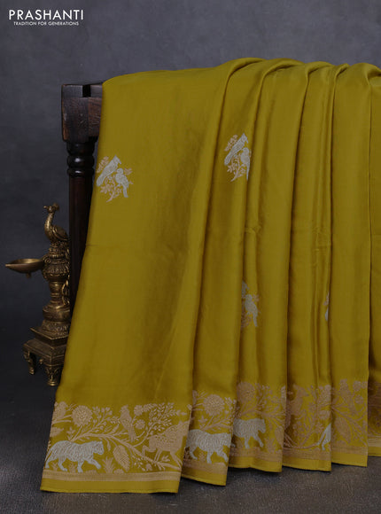 Art Mushru silk saree mustard yellow with zari woven buttas and zari woven border