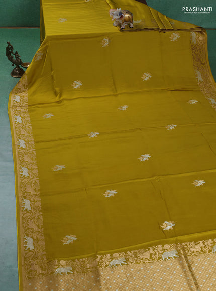 Art Mushru silk saree mustard yellow with zari woven buttas and zari woven border
