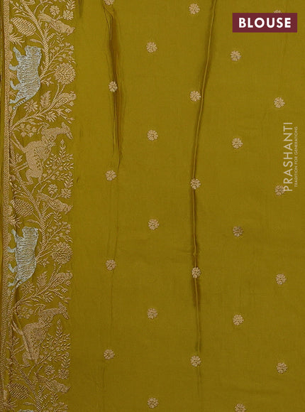 Art Mushru silk saree mustard yellow with zari woven buttas and zari woven border