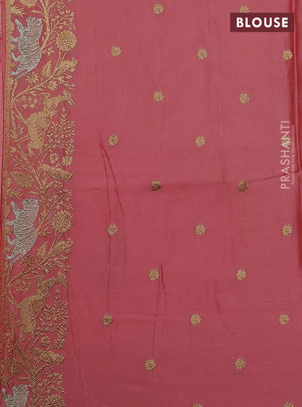 Art Mushru silk saree peach shade with zari woven buttas and zari woven border