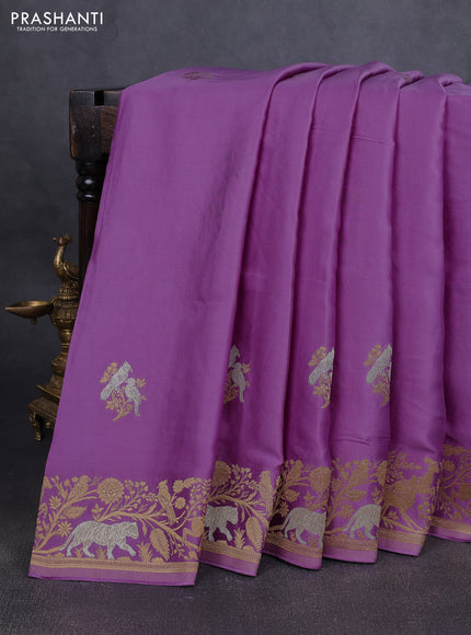 Art Mushru silk saree lavender with zari woven buttas and zari woven border