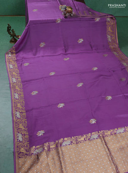 Art Mushru silk saree lavender with zari woven buttas and zari woven border