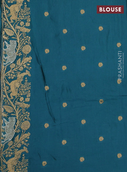 Art Mushru silk saree peacock blue with zari woven buttas and zari woven border