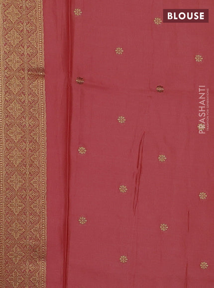 Art Mushru silk saree peach shade with zari woven geometric buttas and zari woven pichwai border