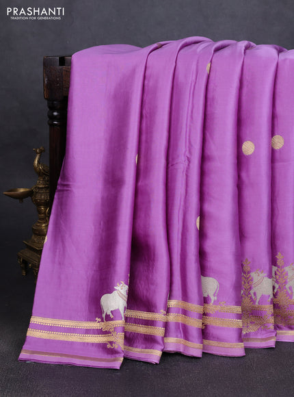 Art Mushru silk saree lavender with zari woven geometric buttas and zari woven pichwai border