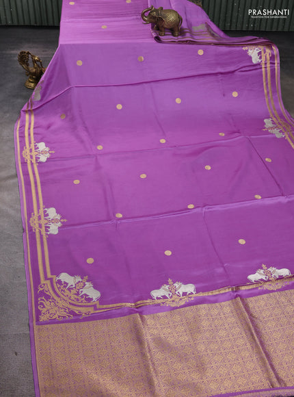 Art Mushru silk saree lavender with zari woven geometric buttas and zari woven pichwai border