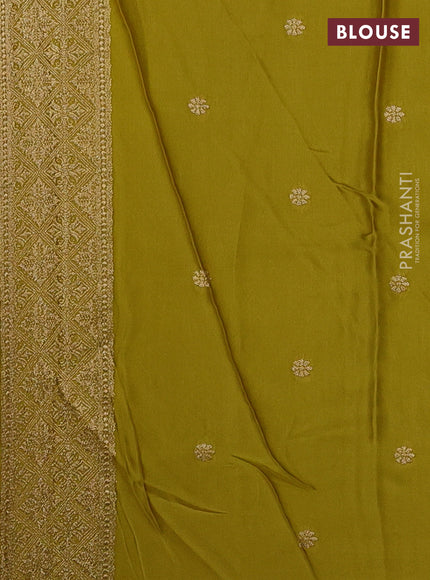 Art Mushru silk saree mustard yellow with zari woven geometric buttas and zari woven pichwai border
