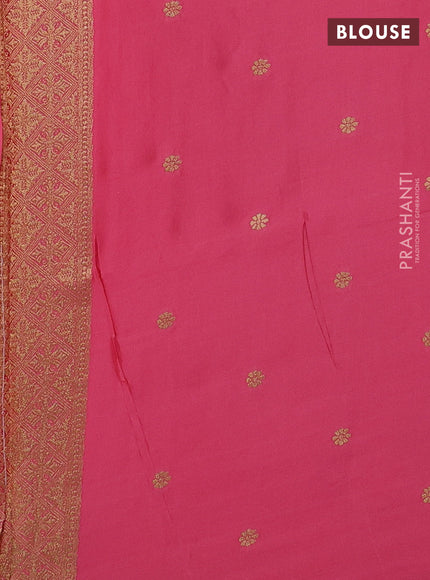 Art Mushru silk saree peach pink with zari woven geometric buttas and zari woven pichwai border