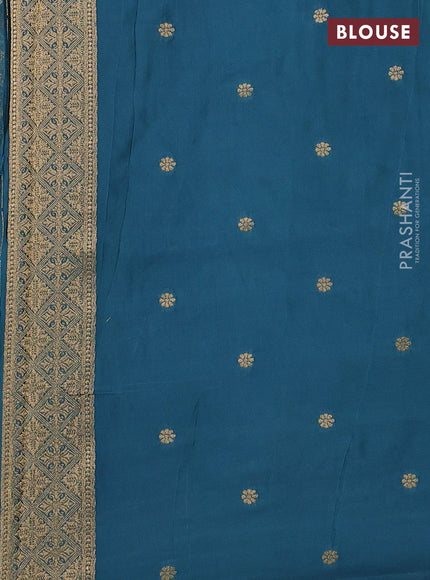 Art Mushru silk saree peacock blue with zari woven geometric buttas and zari woven pichwai border