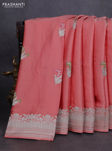Art Mushru silk saree peach shade with zari woven buttas and zari woven border
