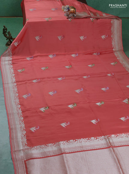 Art Mushru silk saree peach shade with zari woven buttas and zari woven border