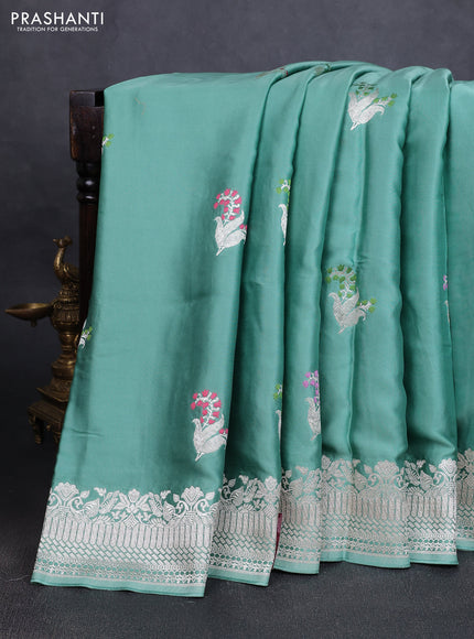 Art Mushru silk saree teal green with zari woven buttas and zari woven border