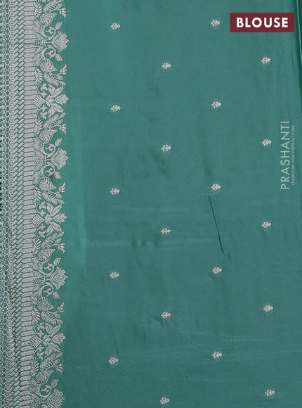 Art Mushru silk saree teal green with zari woven buttas and zari woven border