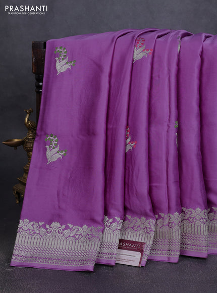 Art Mushru silk saree lavender with zari woven buttas and zari woven border