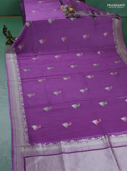 Art Mushru silk saree lavender with zari woven buttas and zari woven border