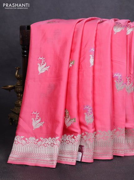 Art Mushru silk saree peach pink with zari woven buttas and zari woven border