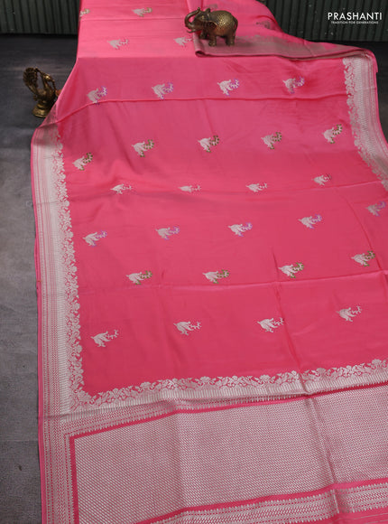 Art Mushru silk saree peach pink with zari woven buttas and zari woven border