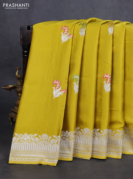 Art Mushru silk saree mustard yellow with zari woven buttas and zari woven border