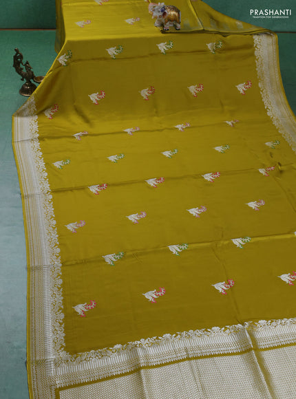 Art Mushru silk saree mustard yellow with zari woven buttas and zari woven border