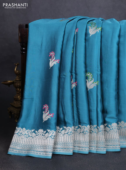 Art Mushru silk saree peacock blue with zari woven buttas and zari woven border