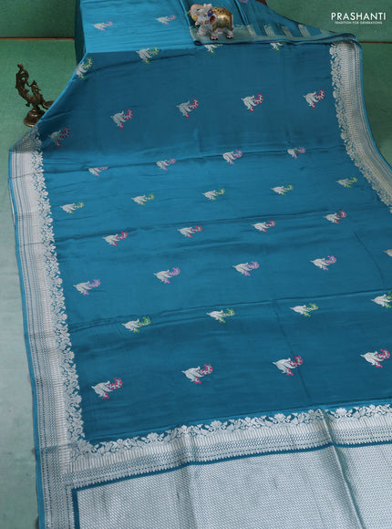 Art Mushru silk saree peacock blue with zari woven buttas and zari woven border