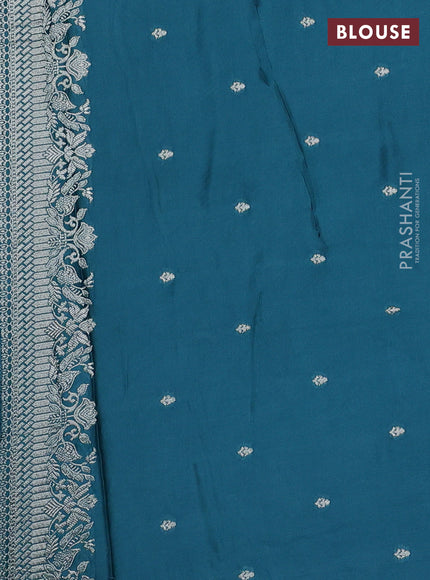 Art Mushru silk saree peacock blue with zari woven buttas and zari woven border