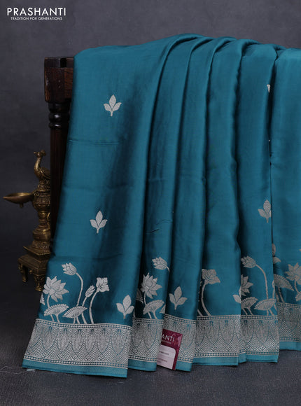 Art Mushru silk saree peacock blue with zari woven buttas and zari woven pichwai border