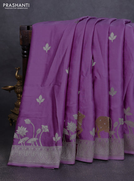 Art Mushru silk saree lavender with zari woven buttas and zari woven pichwai border