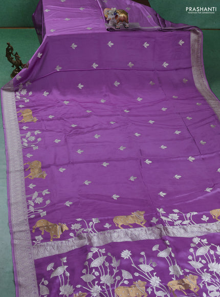Art Mushru silk saree lavender with zari woven buttas and zari woven pichwai border