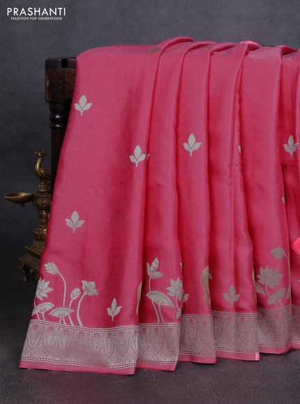 Art Mushru silk saree peach pink with zari woven buttas and zari woven pichwai border