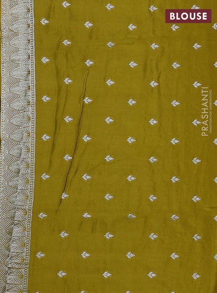 Art Mushru silk saree mustard yellow with zari woven buttas and zari woven pichwai border