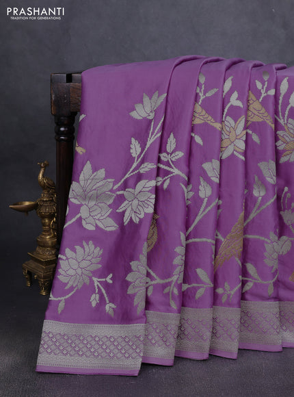 Art Mushru silk saree lavender with zari woven buttas and long zari woven border