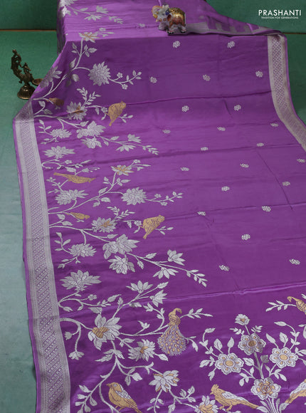Art Mushru silk saree lavender with zari woven buttas and long zari woven border
