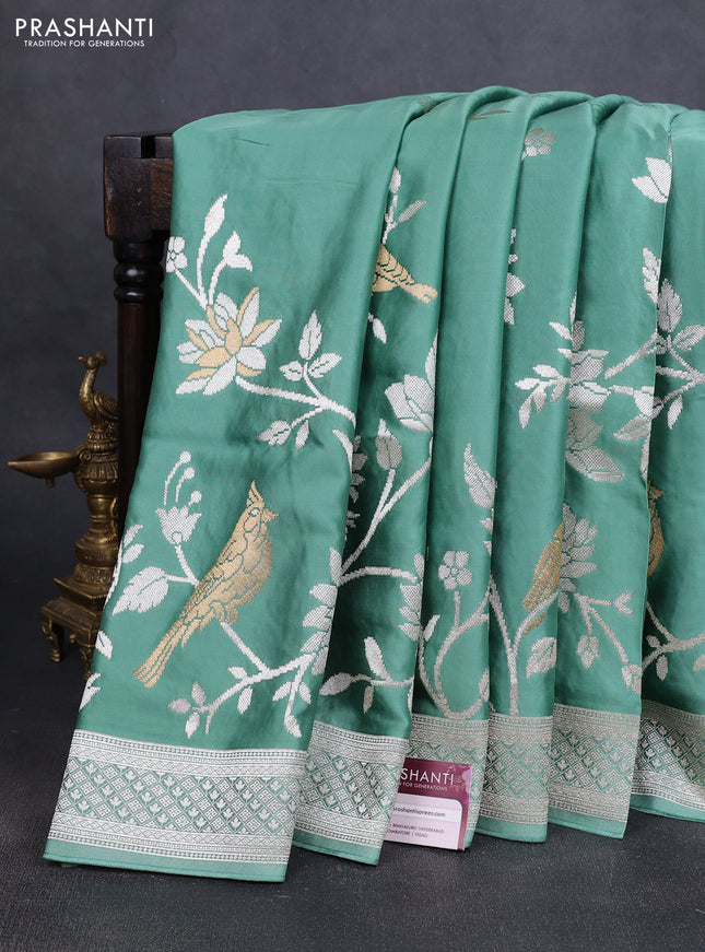 Art Mushru silk saree pastel green with zari woven buttas and long zari woven border